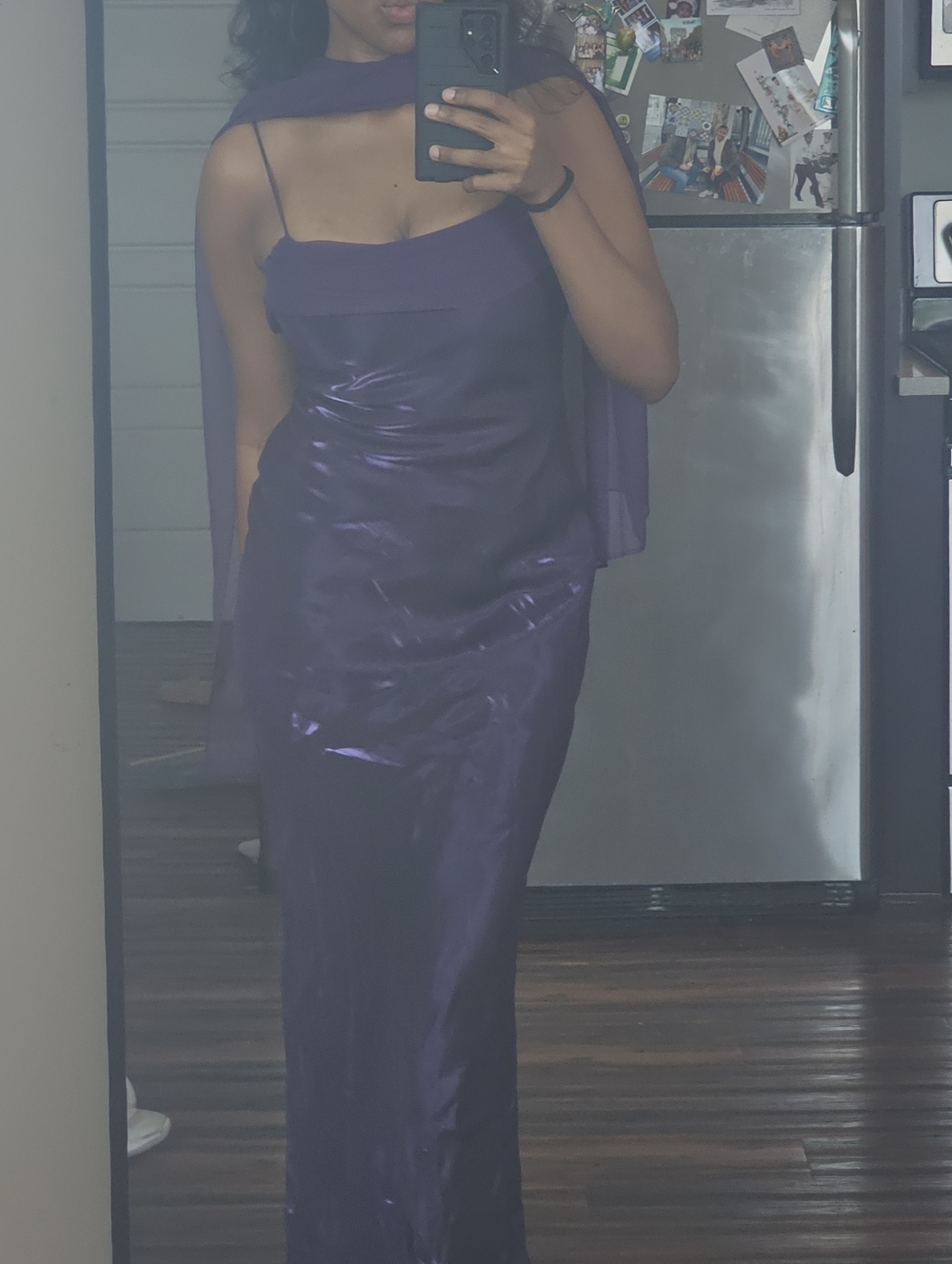 Elegant Purple Evening Slip Dress with Draped Neckline